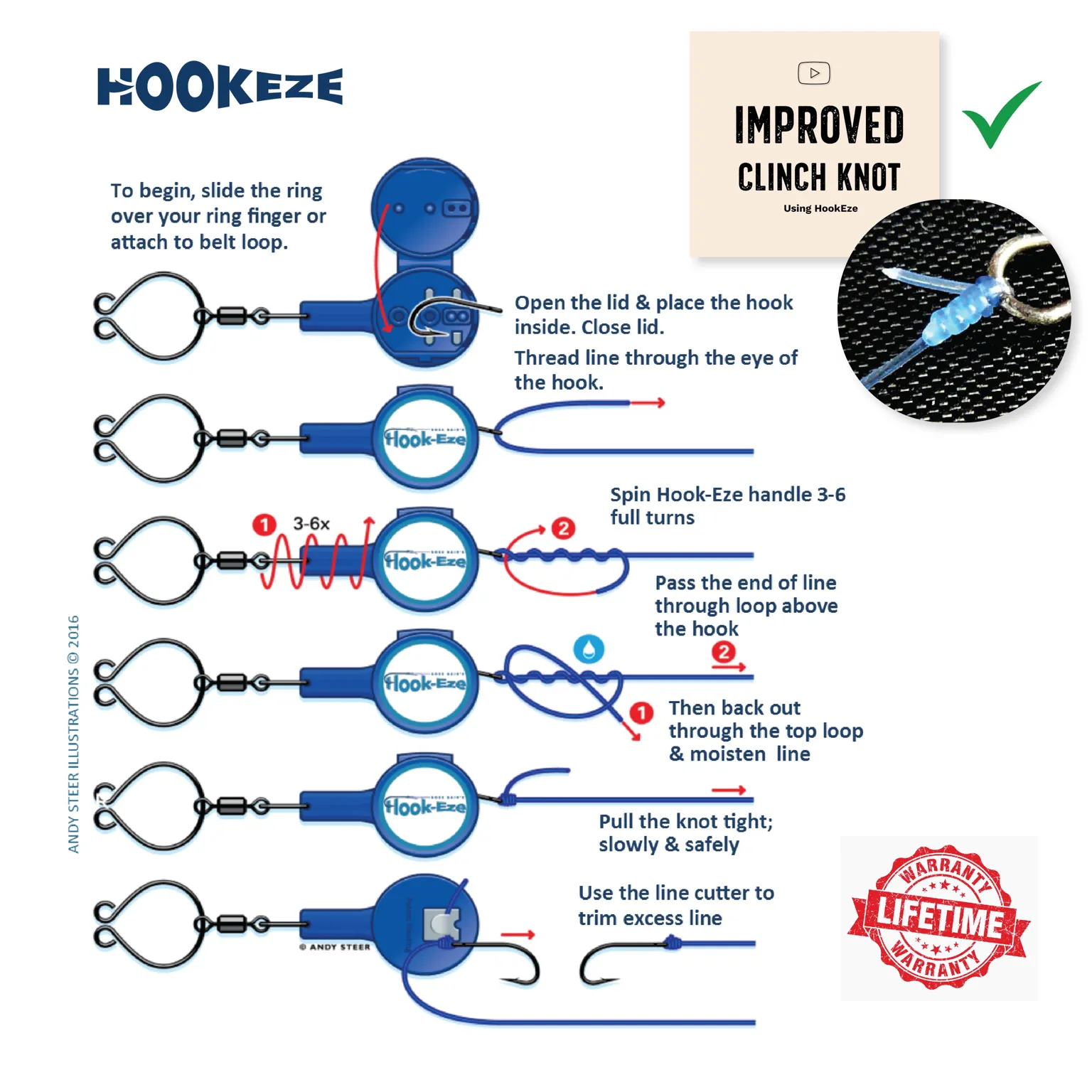 HookEze Fishing Knot Tying Tool (Standard) | Pack of 2